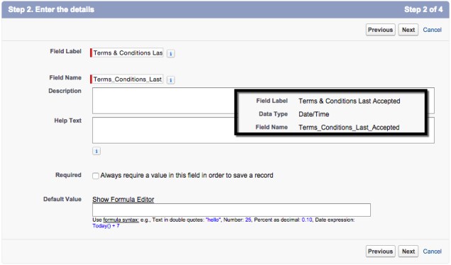 Terms and Conditions Field