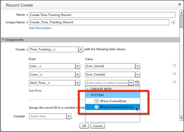 Start Button - Element 3 - Create Time Tracking Record