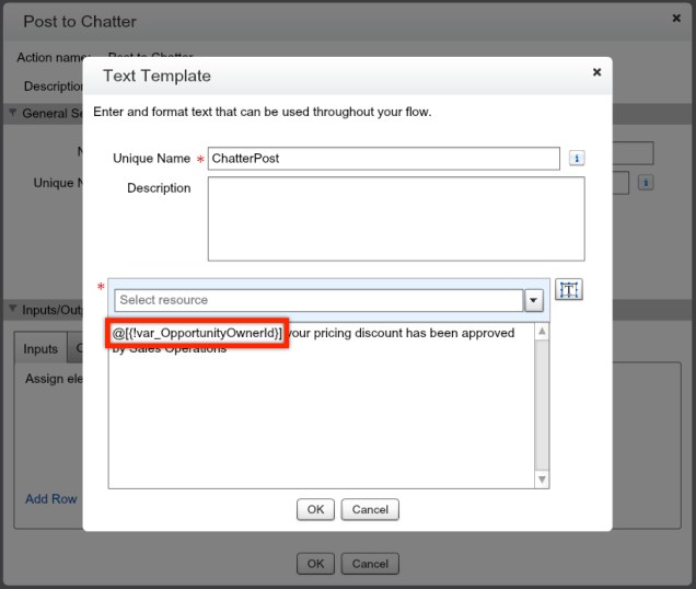 Post to Chatter Finished Text Template